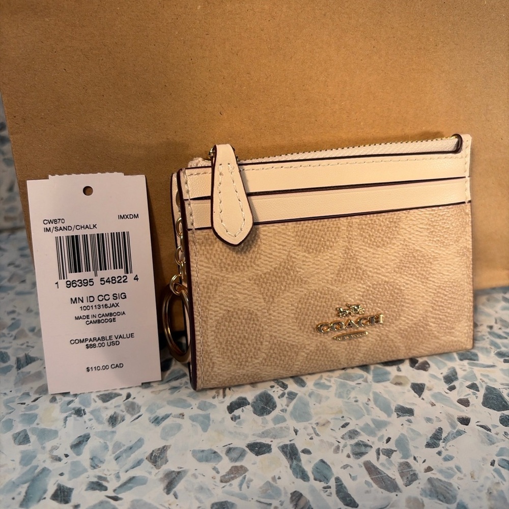 Coach Mini ID Card Case Signature Canvas Sand Chalk CW870 - Picture 2 of 4
